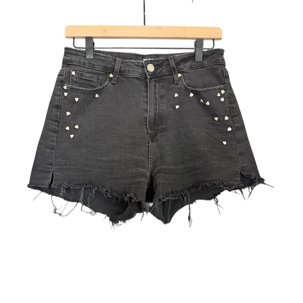 Paige Black Denim Shorts with Studded Heart Details